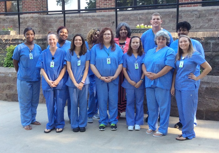 Caswell County Campus Nurse Aide Class Photo Pictured Front Row Left to Right: Jordan Pittman, Emily Glenn, Cathy Truesdell, Gennie Candido, Angela Lovelace, and Kimberly Bunn Back Row Left to Right: Victoria Thornton, Anastasia Scott, Kellie Richmond, Instructor Sherba McLean, RN, Tyler Coleman, and Diana Boyd Not pictured: Taylor Payne and Jerrinna Marshall